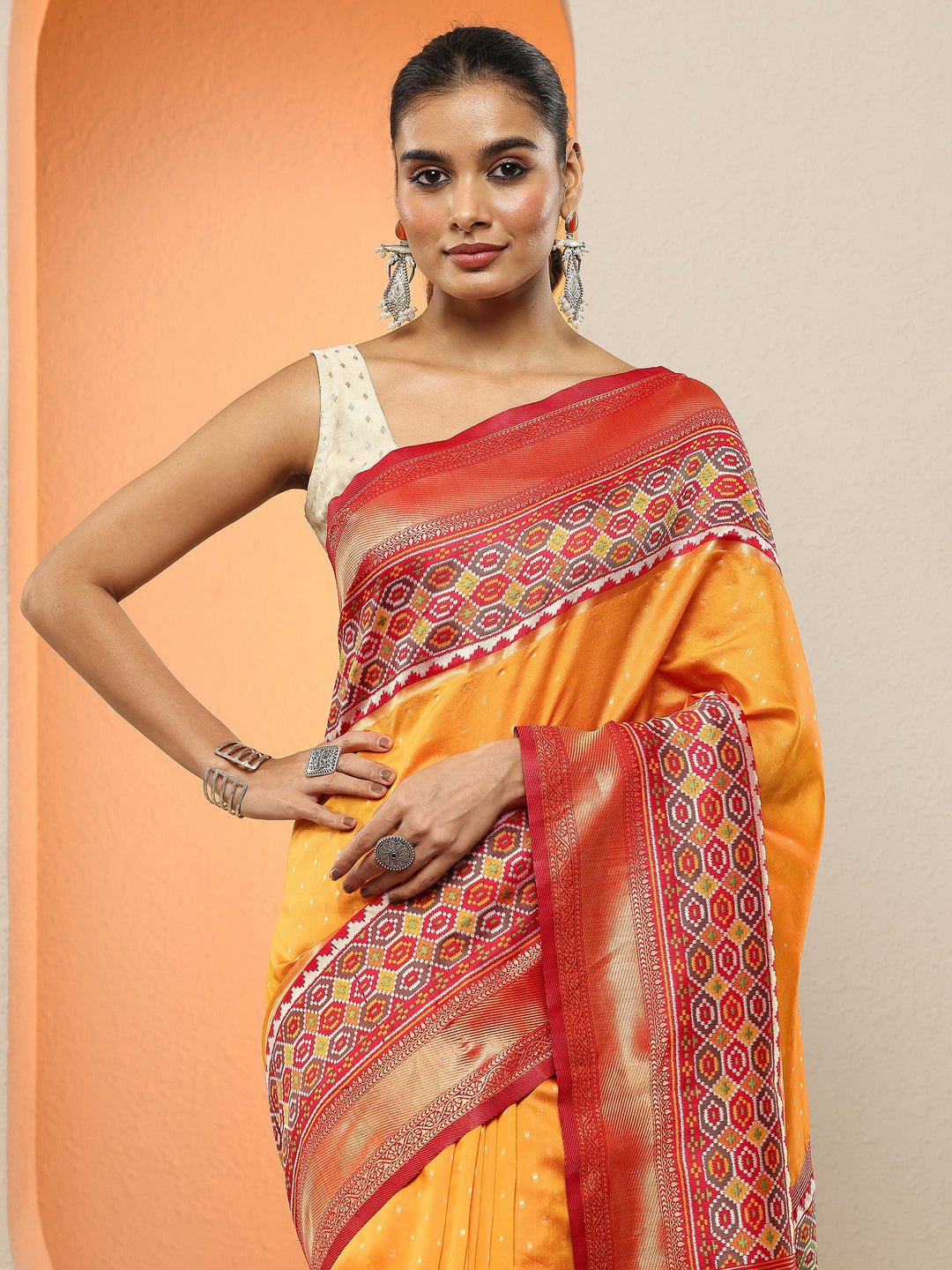 Mustard Woven Design Silk Blend Sarees With Unstitched Blouse Piece