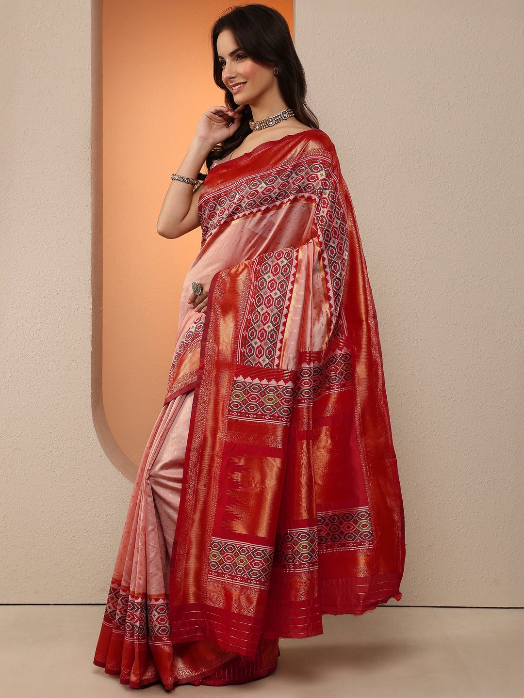 Pink Woven Design Silk Blend Saree With Unstitched Blouse Piece