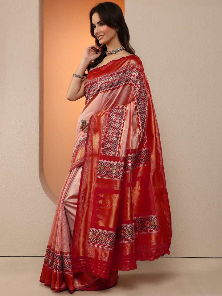 Pink Woven Design Silk Blend Saree With Unstitched Blouse Piece