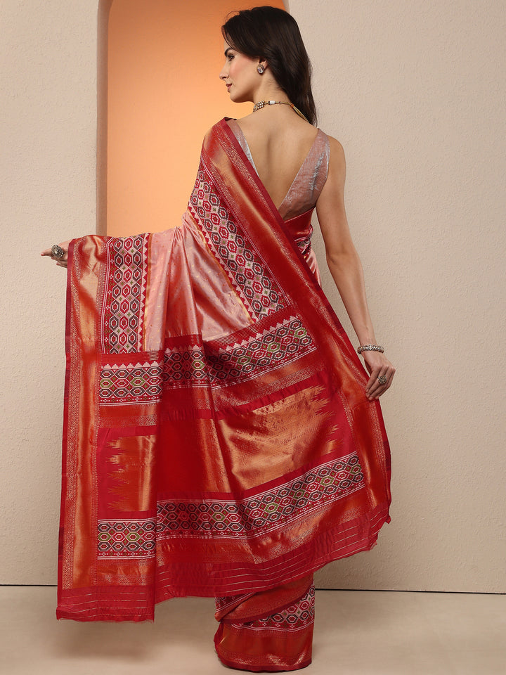 Pink Woven Design Silk Blend Saree With Unstitched Blouse Piece
