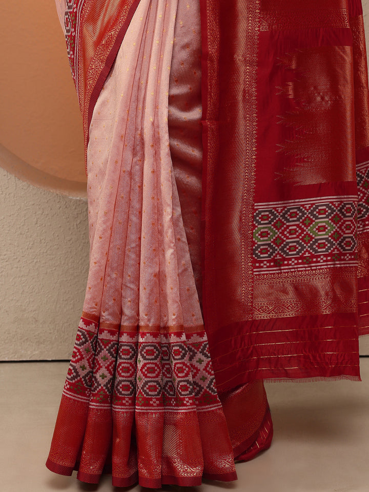 Pink Woven Design Silk Blend Saree With Unstitched Blouse Piece
