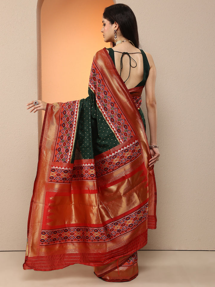 Green Woven Design Silk Blend Saree With Unstitched Blouse Piece