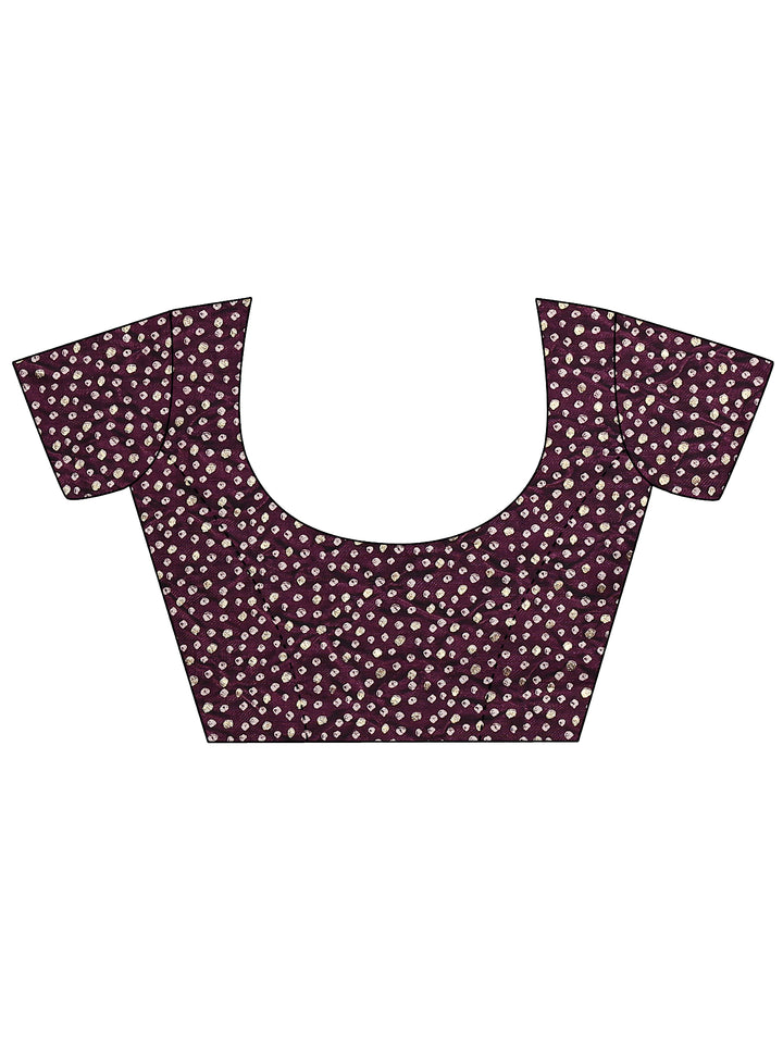 Purple Printed Silk Blend Saree With Unstitched Blouse Piece