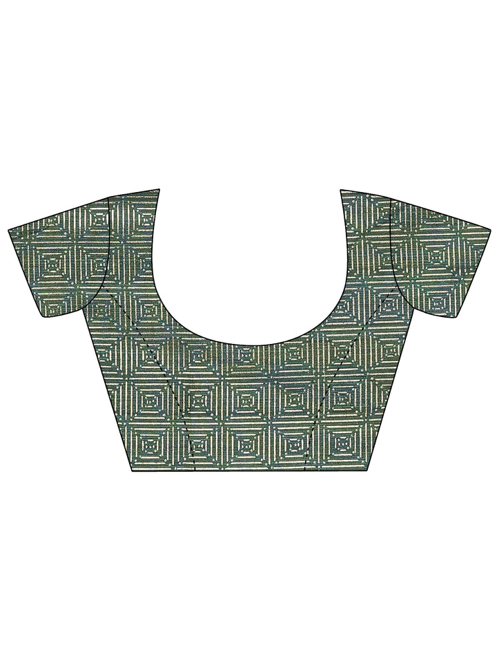 Green Chevron Printed Silk Blend Saree With Unstitched Blouse Piece