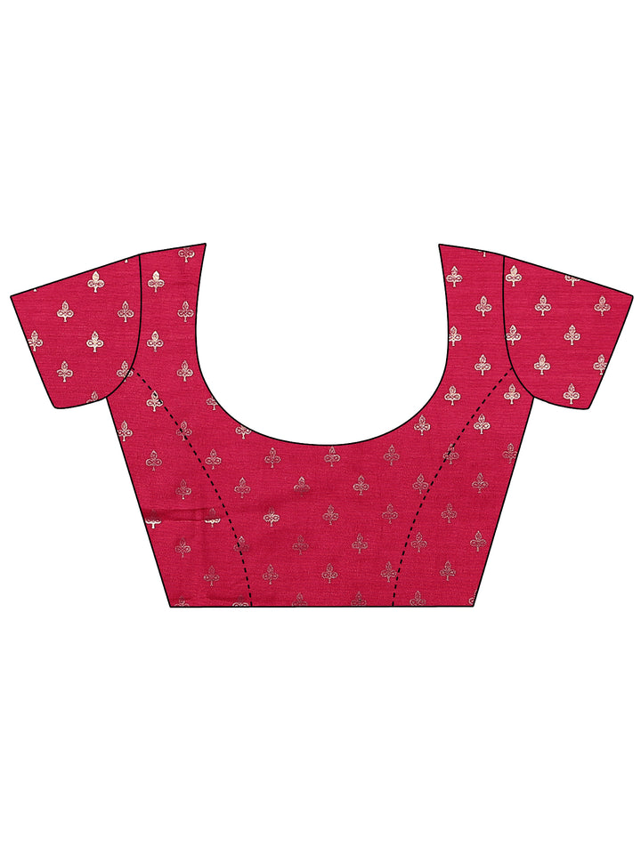 Navy Blue Printed Silk Blend Saree With Unstitched Blouse Piece