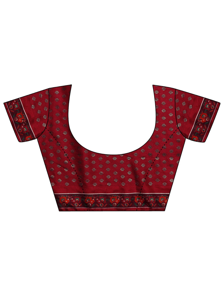 Mustard Printed Silk Blend Saree With Unstitched Blouse Piece