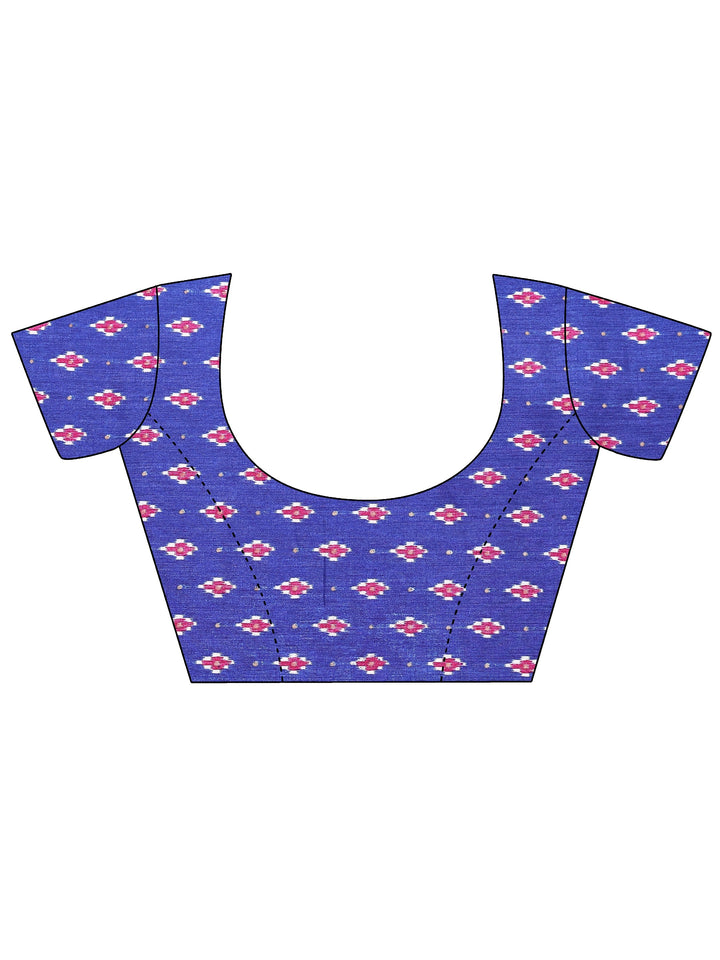 Blue Printed Silk Blend Sarees With Unstitched Blouse Piece