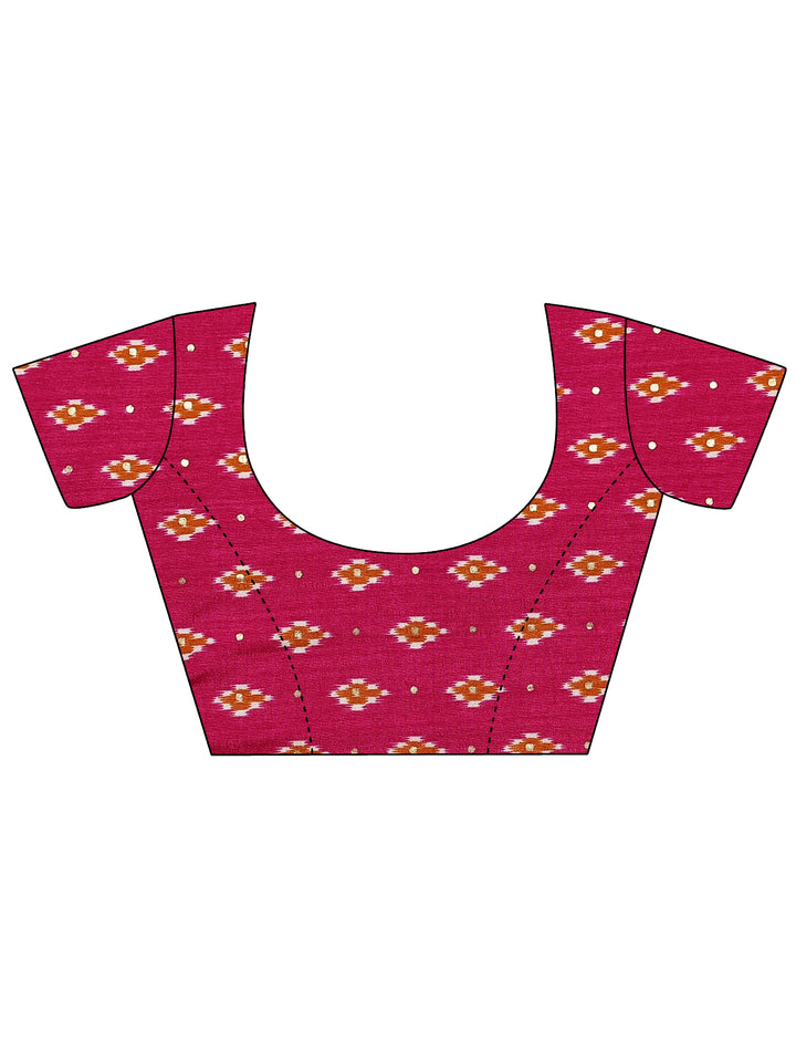 Green Printed Silk Blend Saree With Unstitched Blouse Piece