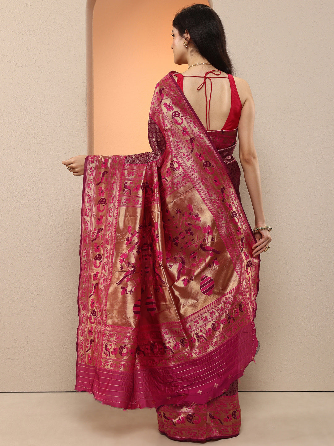 Purple Woven Design Silk Blend Sarees With Unstitched Blouse Piece