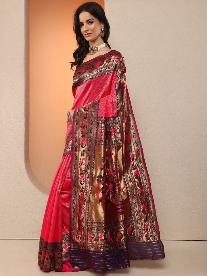 Red Woven Design Silk Blend Saree With Unstitched Blouse Piece