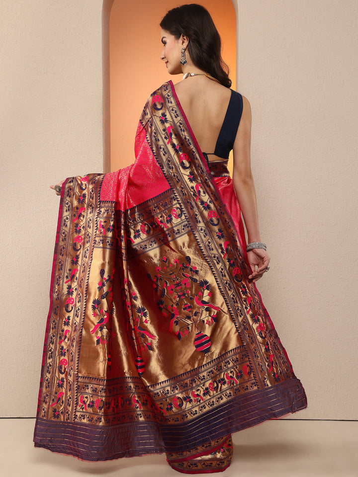 Red Woven Design Silk Blend Saree With Unstitched Blouse Piece