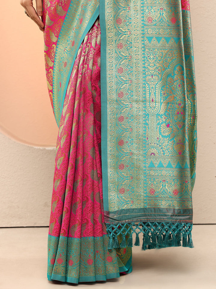 Pink Woven Design Silk Blend Sarees With Unstitched Blouse Piece