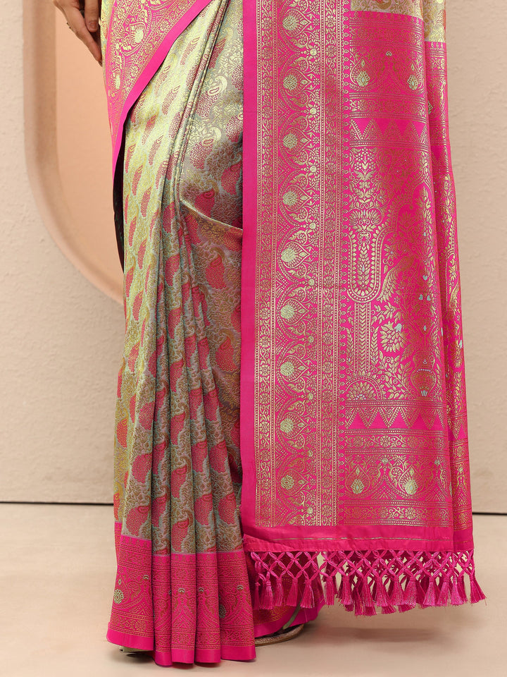 Gold Woven Design Silk Blend Sarees With Unstitched Blouse Piece