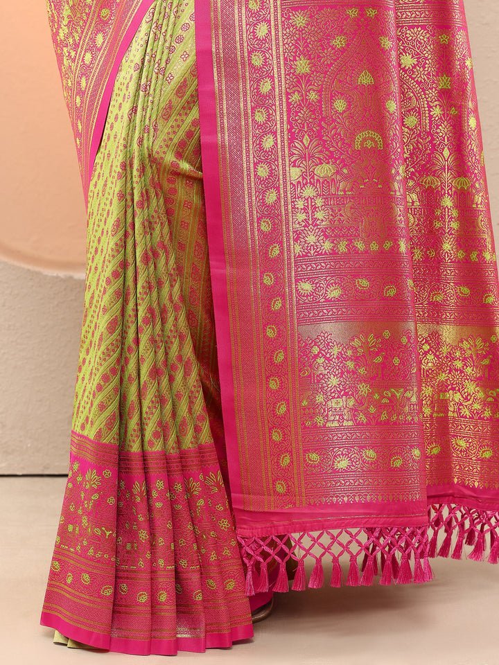 Green Woven Design Silk Blend Sarees With Unstitched Blouse Piece