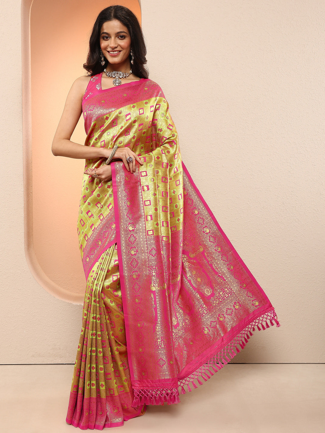 Gold Woven Design Silk Blend Sarees With Unstitched Blouse Piece
