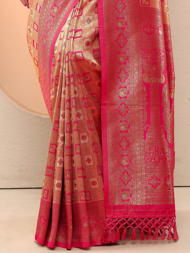 Gold Woven Design Silk Blend Sarees With Unstitched Blouse Piece