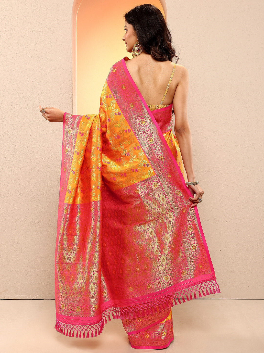 Mustard Woven Design Silk Blend Sarees With Unstitched Blouse Piece