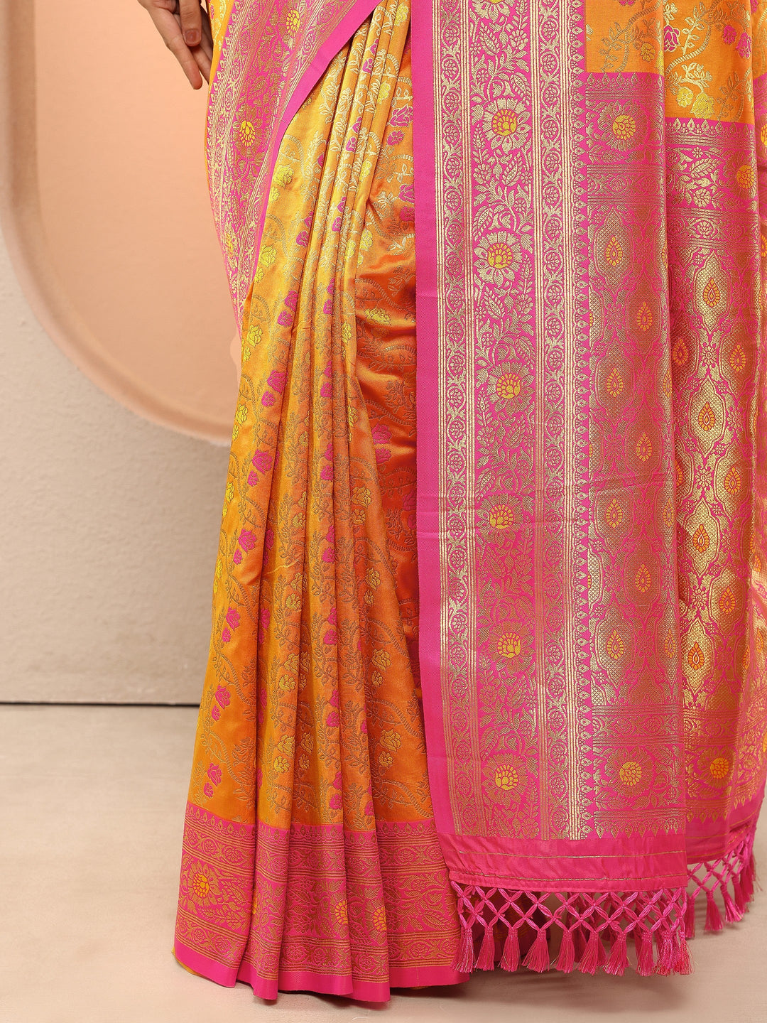 Mustard Woven Design Silk Blend Sarees With Unstitched Blouse Piece