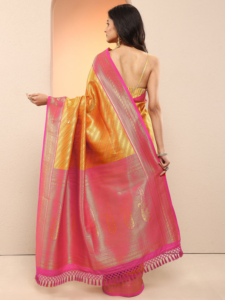 Mustard Woven Design Silk Blend Sarees With Unstitched Blouse Piece