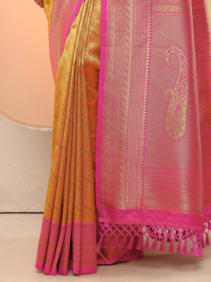 Mustard Woven Design Silk Blend Sarees With Unstitched Blouse Piece