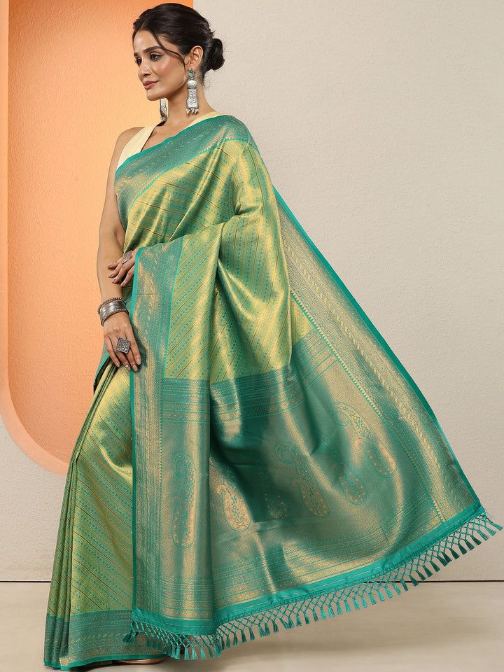 Green Woven Design Silk Blend Sarees With Unstitched Blouse Piece