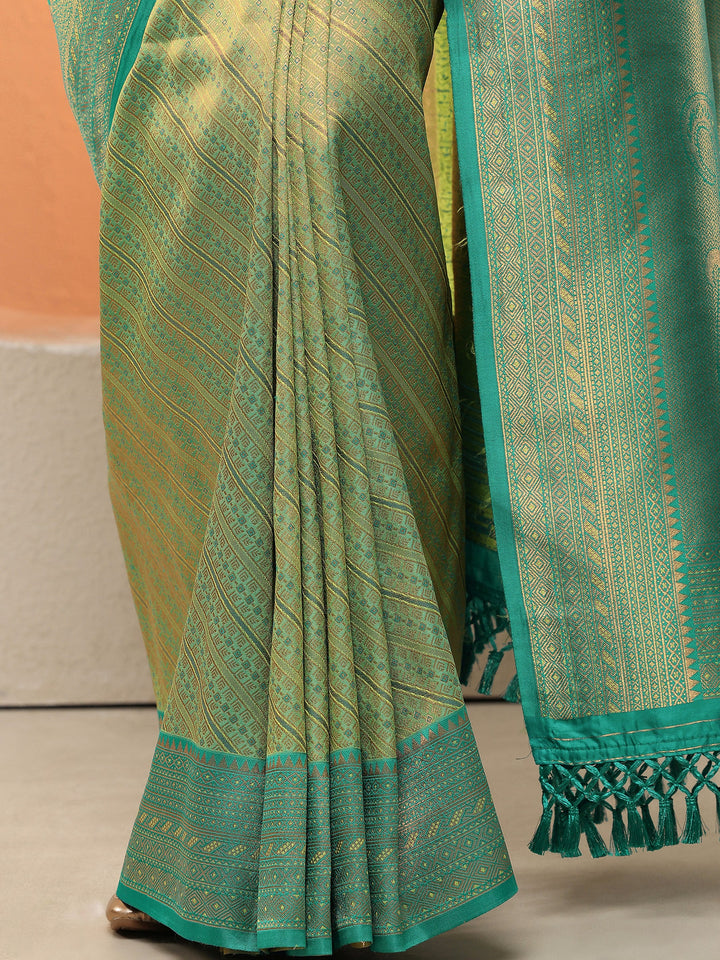 Green Woven Design Silk Blend Sarees With Unstitched Blouse Piece