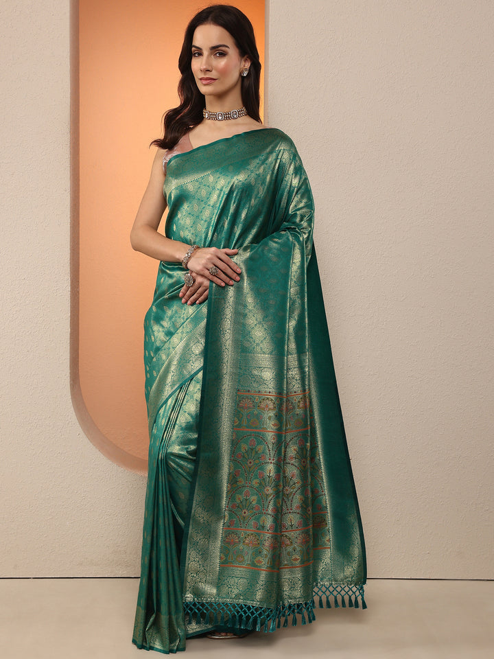 Green Woven Design Silk Blend Saree With Unstitched Blouse Piece