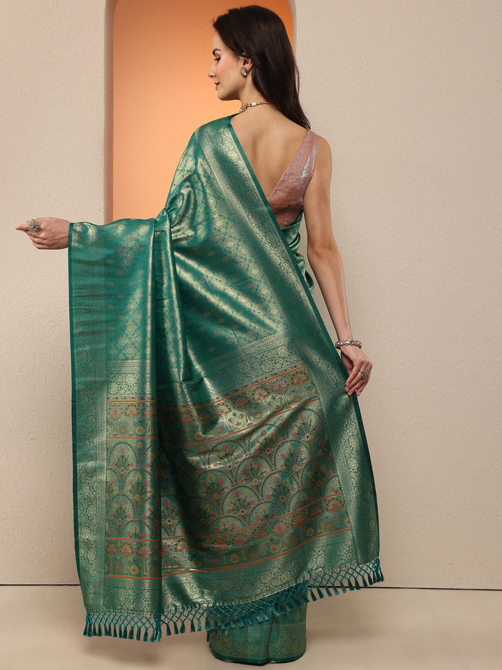 Green Woven Design Silk Blend Saree With Unstitched Blouse Piece