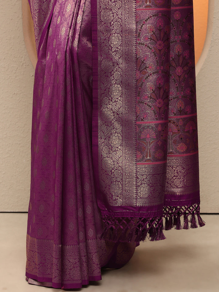 Purple Woven Design Silk Blend Saree With Unstitched Blouse Piece
