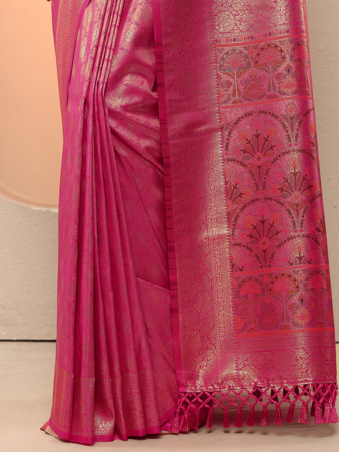 Pink Woven Design Silk Blend Sarees With Unstitched Blouse Piece