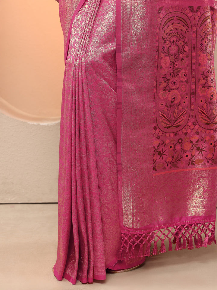 Pink Woven Design Silk Blend Sarees With Unstitched Blouse Piece