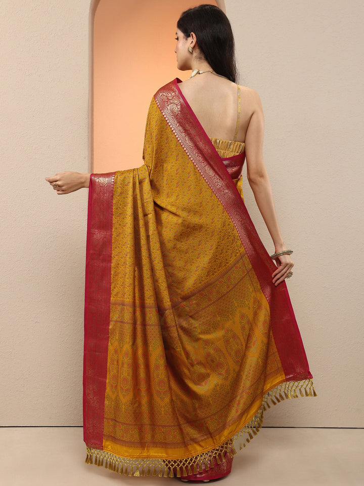 Mustard Woven Design Silk Blend Saree With Unstitched Blouse Piece