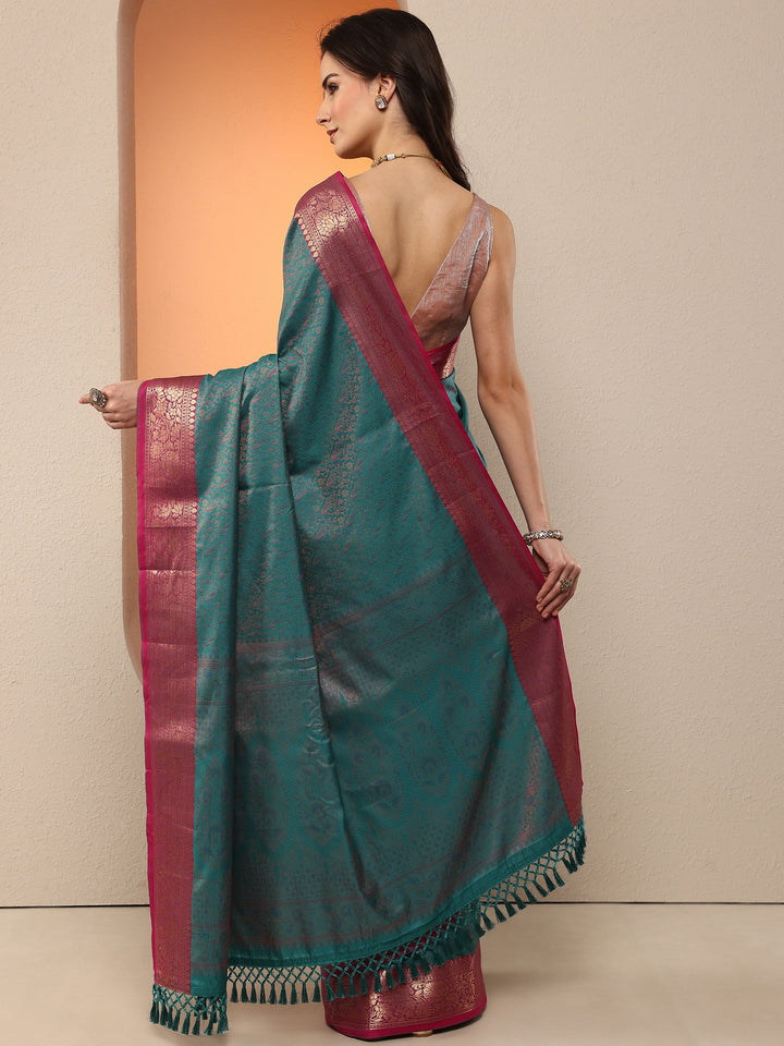 Green Woven Design Silk Blend Saree With Unstitched Blouse Piece