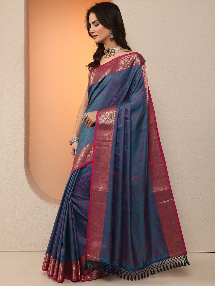 Purple Woven Design Silk Blend Saree With Unstitched Blouse Piece