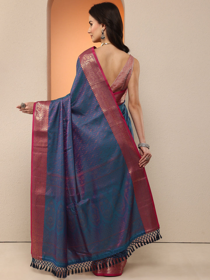 Purple Woven Design Silk Blend Saree With Unstitched Blouse Piece