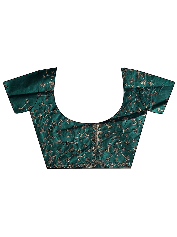 Teal Solid Silk Blend Saree With Unstitched Blouse Piece