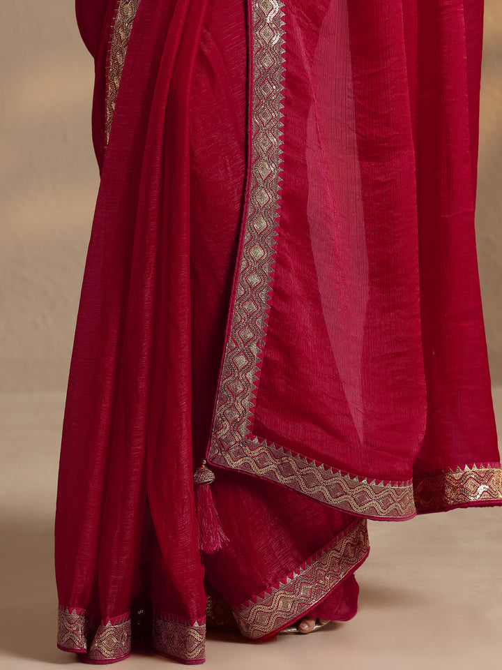 Red Solid Silk Blend Saree With Unstitched Blouse Piece