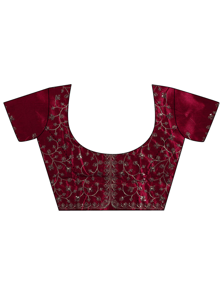 Red Solid Silk Blend Saree With Unstitched Blouse Piece