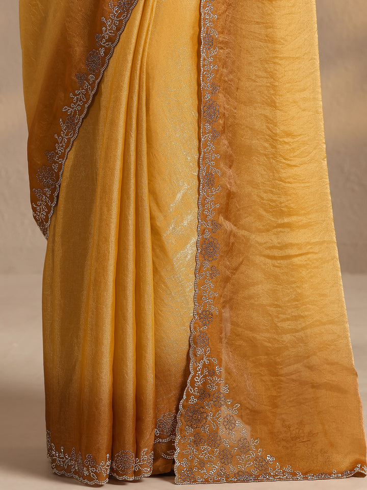 Mustard Solid Silk Blend Saree With Unstitched Blouse Piece