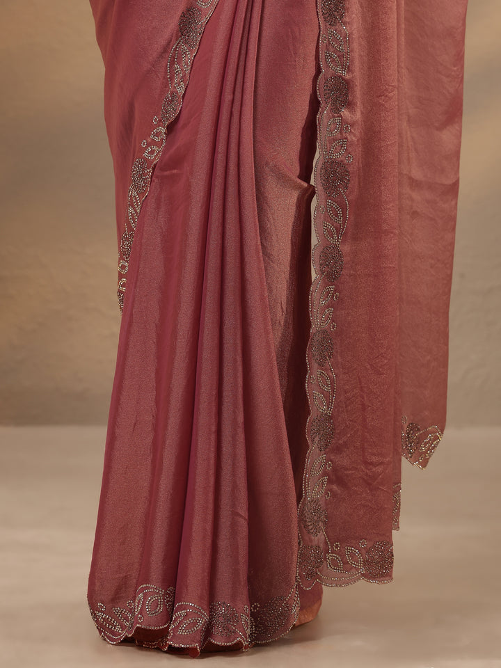 Pink Solid Silk Blend Saree With Unstitched Blouse Piece
