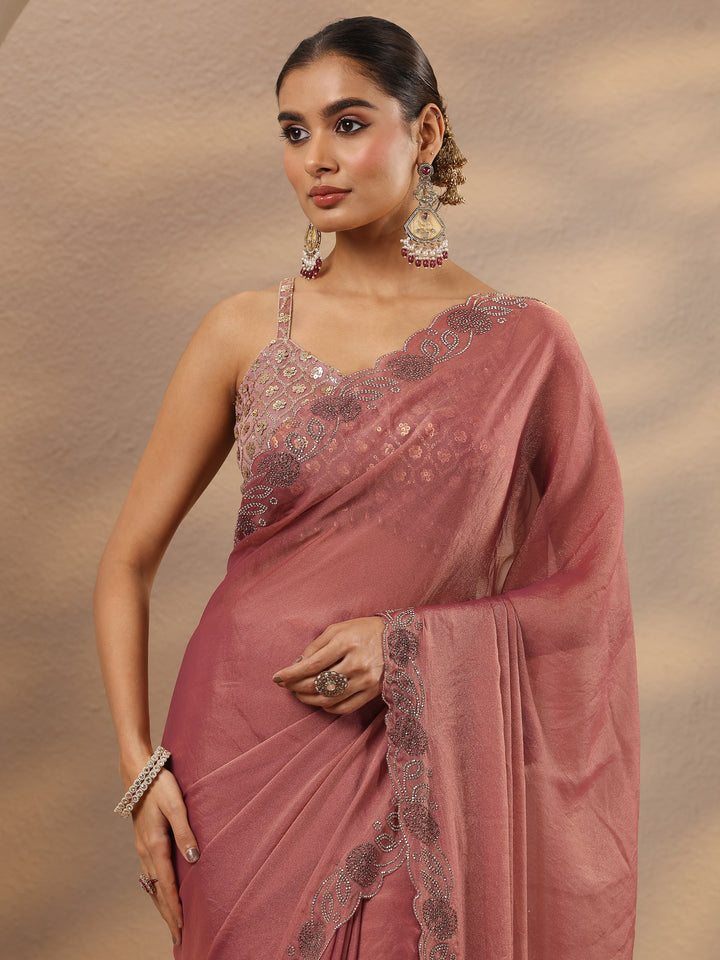 Pink Solid Silk Blend Saree With Unstitched Blouse Piece