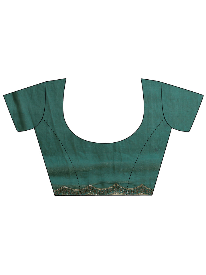 Teal Solid Silk Blend Saree With Unstitched Blouse Piece