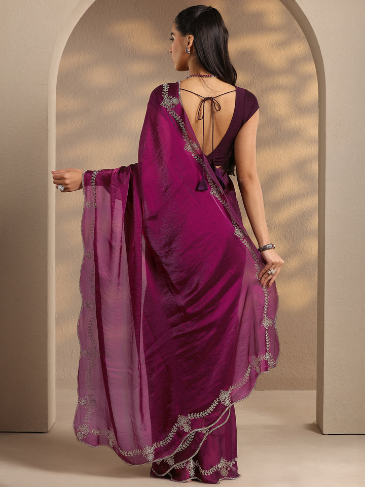Magenta Solid Silk Blend Saree With Unstitched Blouse Piece
