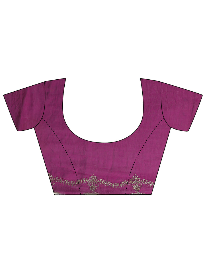 Magenta Solid Silk Blend Saree With Unstitched Blouse Piece