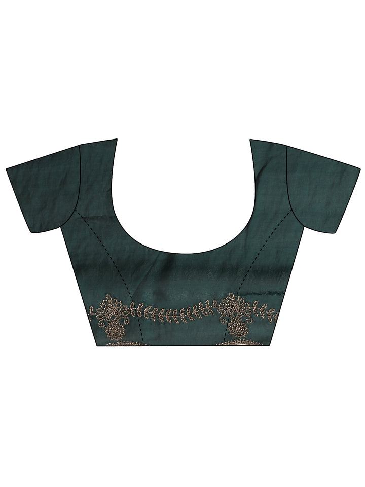 Green Solid Silk Blend Saree With Unstitched Blouse Piece