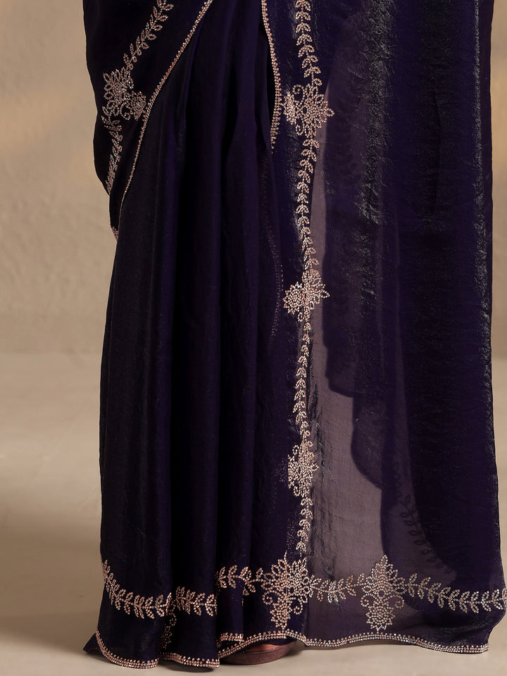 Purple Solid Silk Blend Saree With Unstitched Blouse Piece