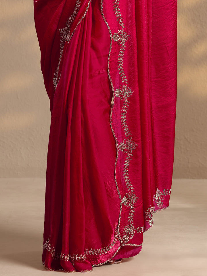 Red Solid Silk Blend Saree With Unstitched Blouse Piece
