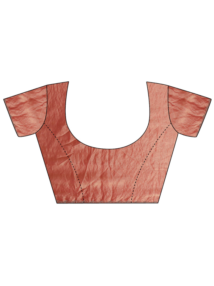 Coral Embellished Silk Blend Saree With Unstitched Blouse Piece