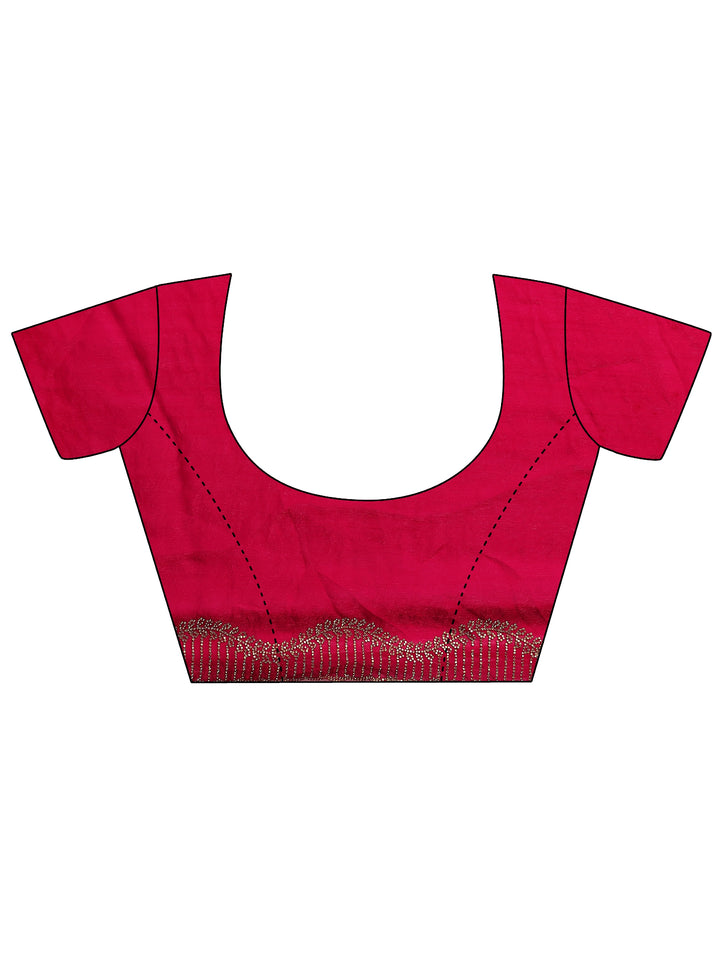 Pink Solid Silk Blend Saree With Unstitched Blouse Piece