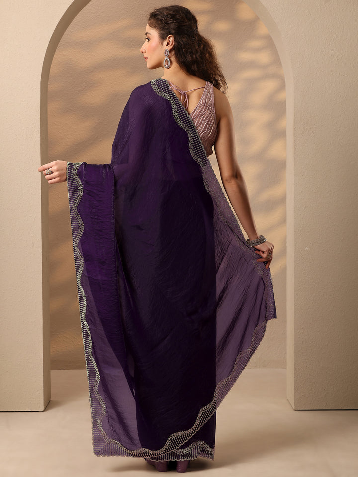 Burgundy Solid Silk Blend Saree With Unstitched Blouse Piece